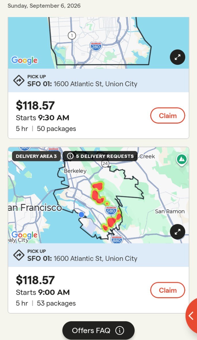 Two Veho Driver offers for $118.57, each estimated at five hours, with 50 and 53 packages